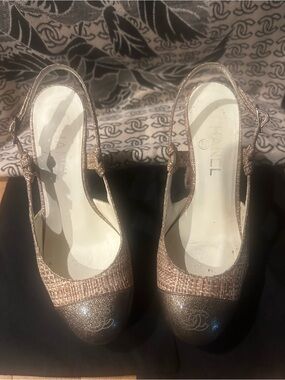 Chanel Women's Tweed Metallic Slingback Platform Pumps